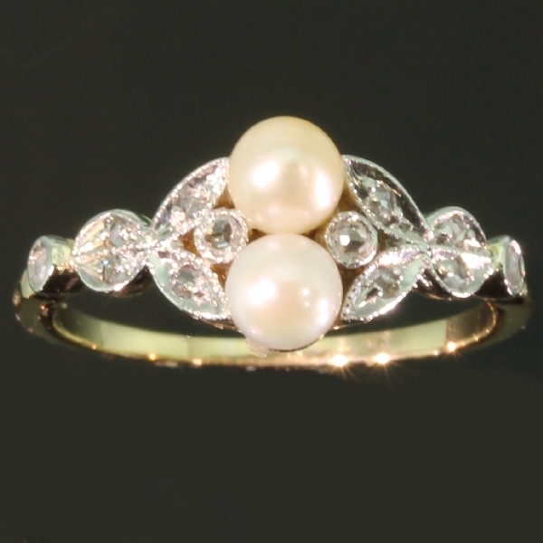 Charming antique ring with diamonds and pearls late Victorian